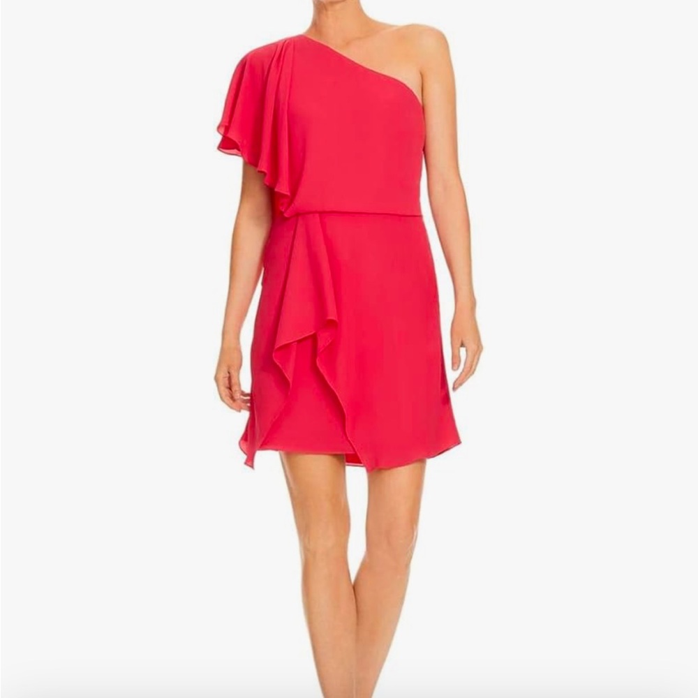 HALSTON Women's Flowy One Shoulder Dress with Draped Skirt 6